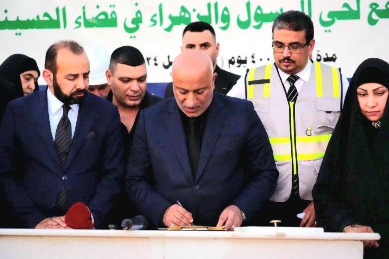محافظ كربلاء يفتتح ويضع حجر الأساس لثلاثة مشاريع استراتيجية في قضاء الحسينية